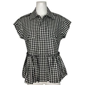 Harvey Faircloth Plaid Peplum Shirt XS Black